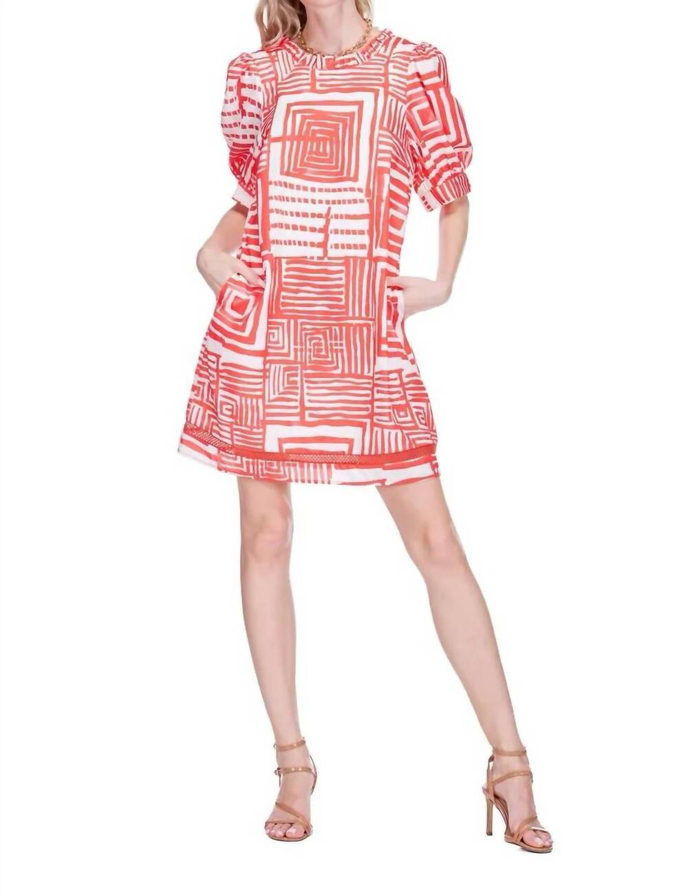 NEW JOY JOY ruffles short sleeve trim mini dress in red echo - Picture 2 of 4